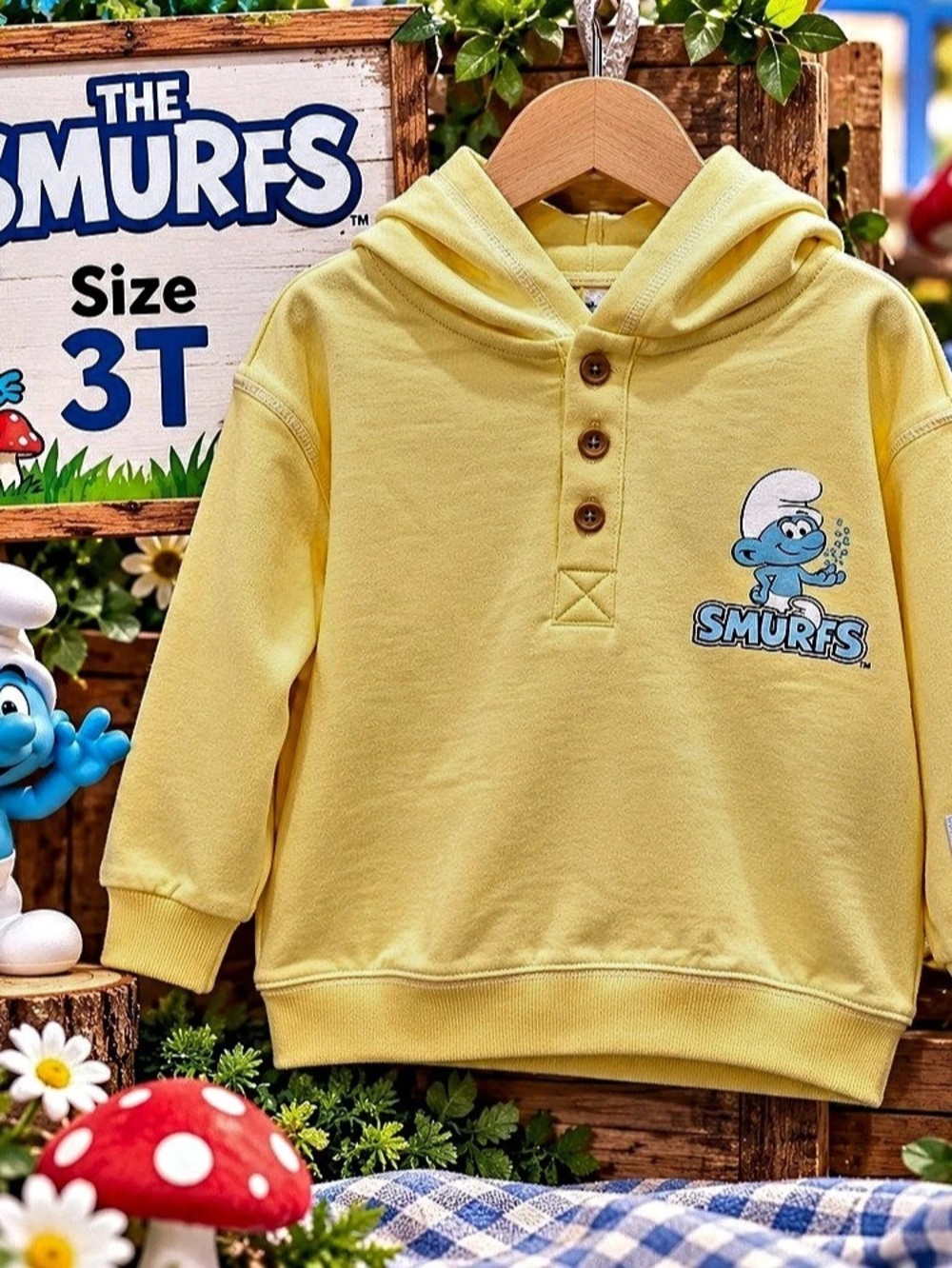The Smurfs Boys/Girls Hoodie 3T Yellow Pullover Sweatshirt Licensed Graphic NWT